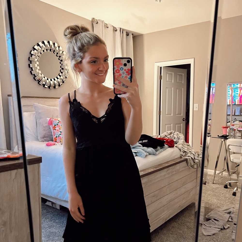 black flowy lace dress